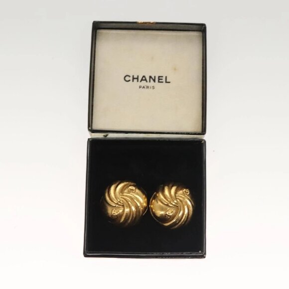 CHANEL Earring Metal Gold CC Auth - Picture 1 of 14
